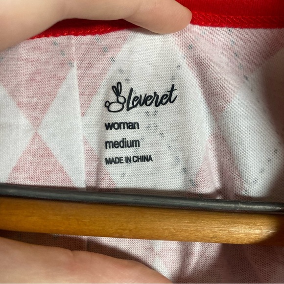 Leveret Women’s Red and White Argyle 100% Cotton Pajama Night Shirt - Picture 3 of 7